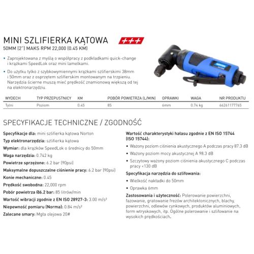 Pilnikarka pneumatyczna kątowa Norton 22.000 RPM
