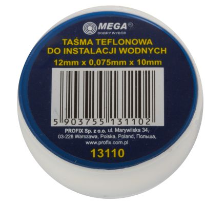 Taśma teflonowa 12x0,075mm 10mb