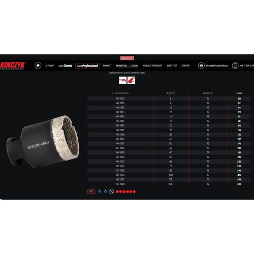 Otwornica diamentowa 60mm M14 GRES-B Kińczyk Pro