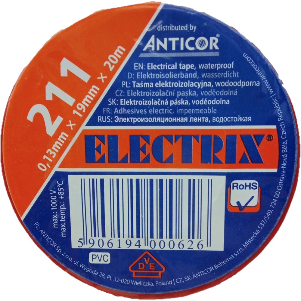 Taśma izolacyjna 19mm/20m MIX (0,13mm)}